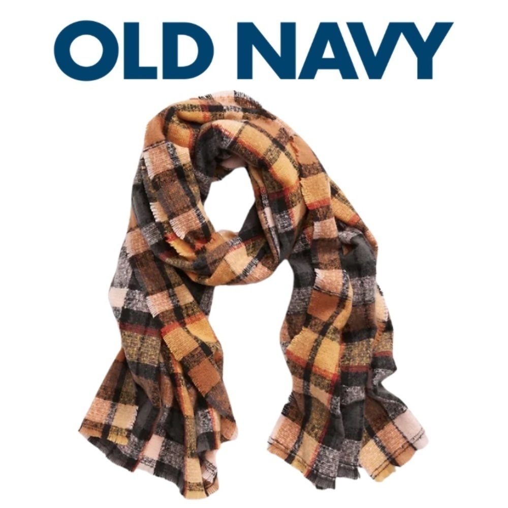 Old Navy NWT Plaid Flannel Blanket Scarf For Women - Neutral Plaid